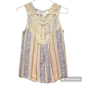 Altar’d State Cream/Blue/Pink Boho Lace accent Tank Size S